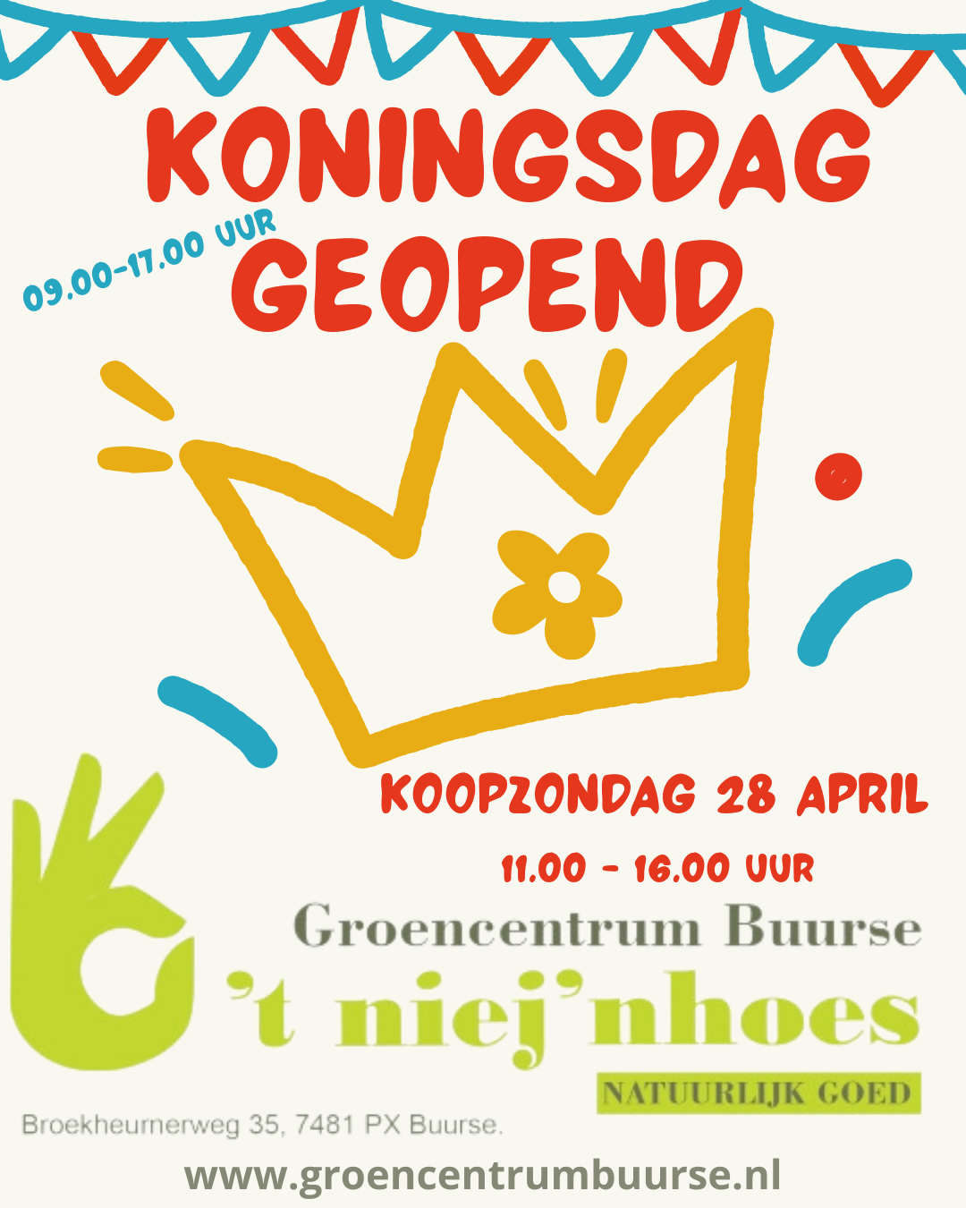 Koningsdag geopend en 28 april koopzondag